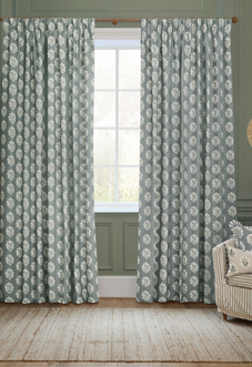 Sessile Leaf Pencil Pleat, Delph Blue - Ready Made Curtains